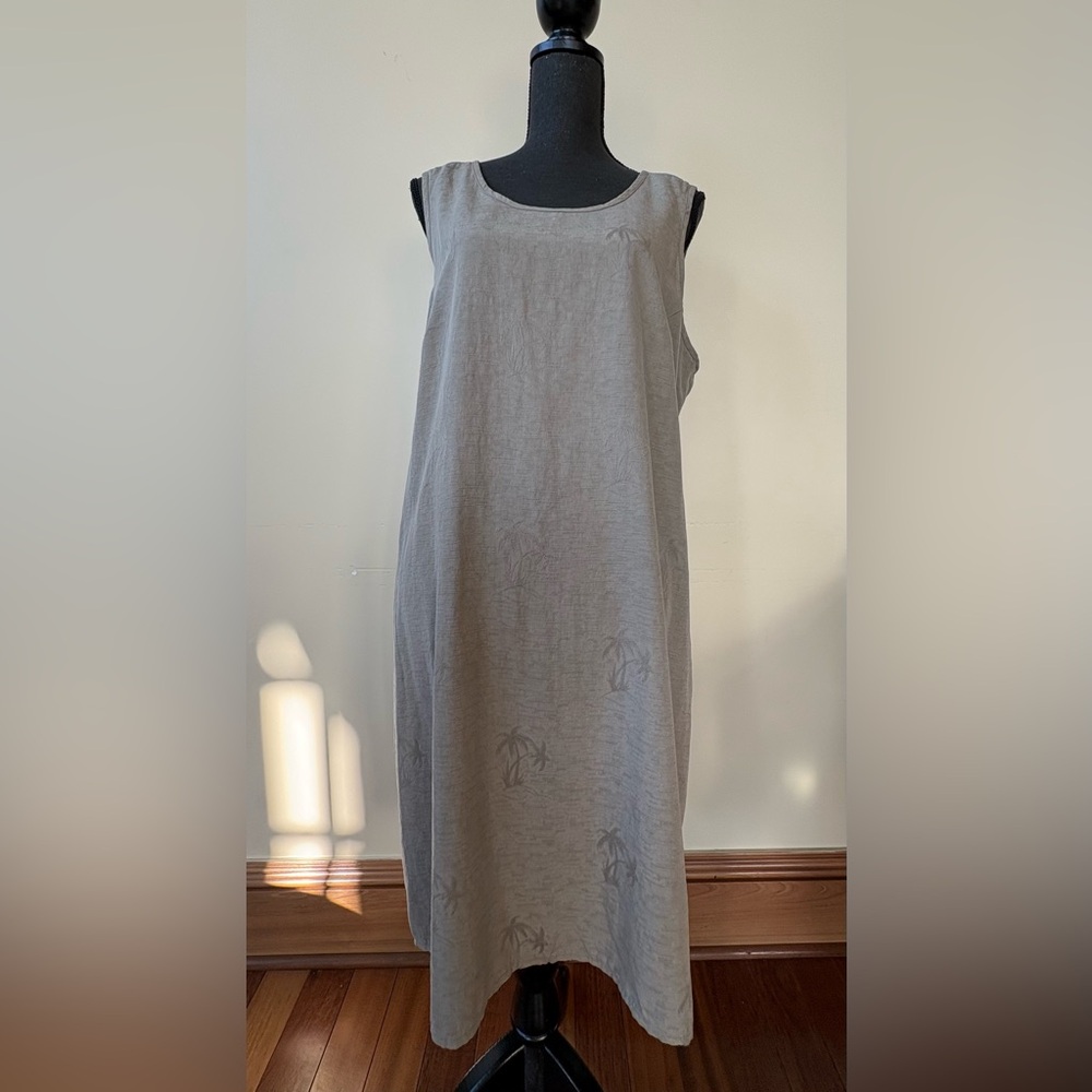 Banana Bay - Sleeveless Midi Dress with Palm Tree Design - 100% Silk - Size XL